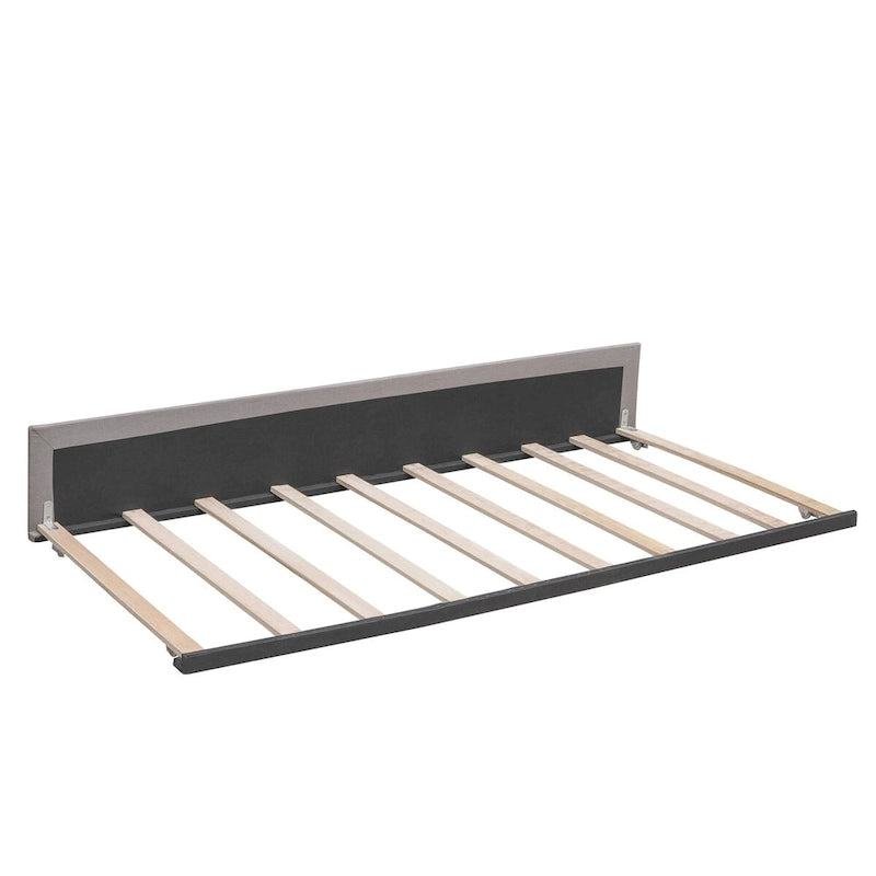 Lit plateforme Queen avec 2 tiroirs et lit gigogne double XL, tête de lit capitonnée (Gris foncé / Gris clair / Beige)