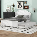 Lit plateforme double en pin blanc et MDF avec tête de lit, pied de lit et lit gigogne simple, peut accueillir 2 personnes