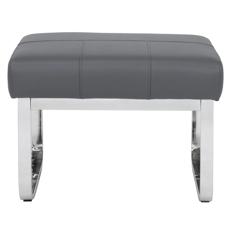 Pouf ottoman rectangulaire en cuir reconstitué marron/gris/noir avec pieds en acier chromé incurvés