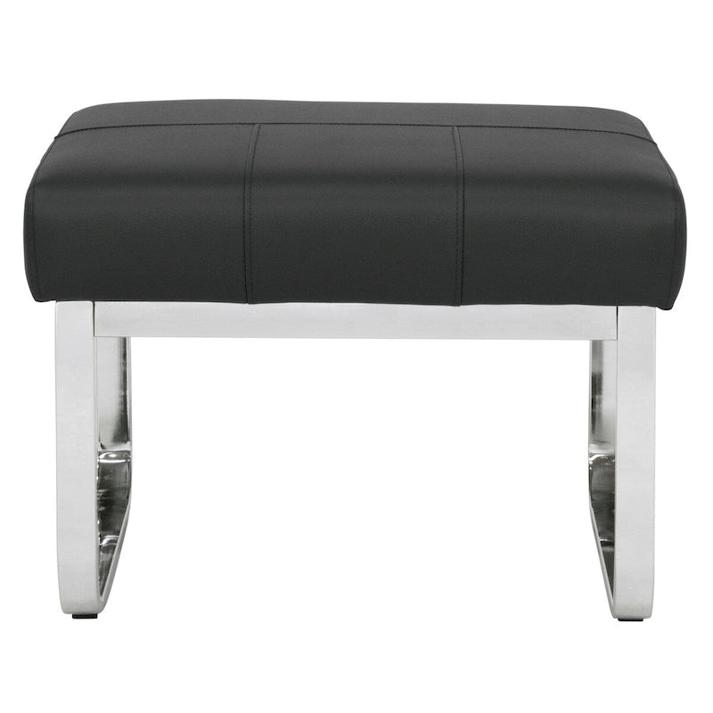 Pouf ottoman rectangulaire en cuir reconstitué marron/gris/noir avec pieds en acier chromé incurvés