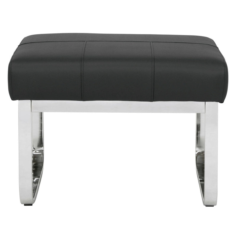 Pouf ottoman rectangulaire en cuir reconstitué marron/gris/noir avec pieds en acier chromé incurvés