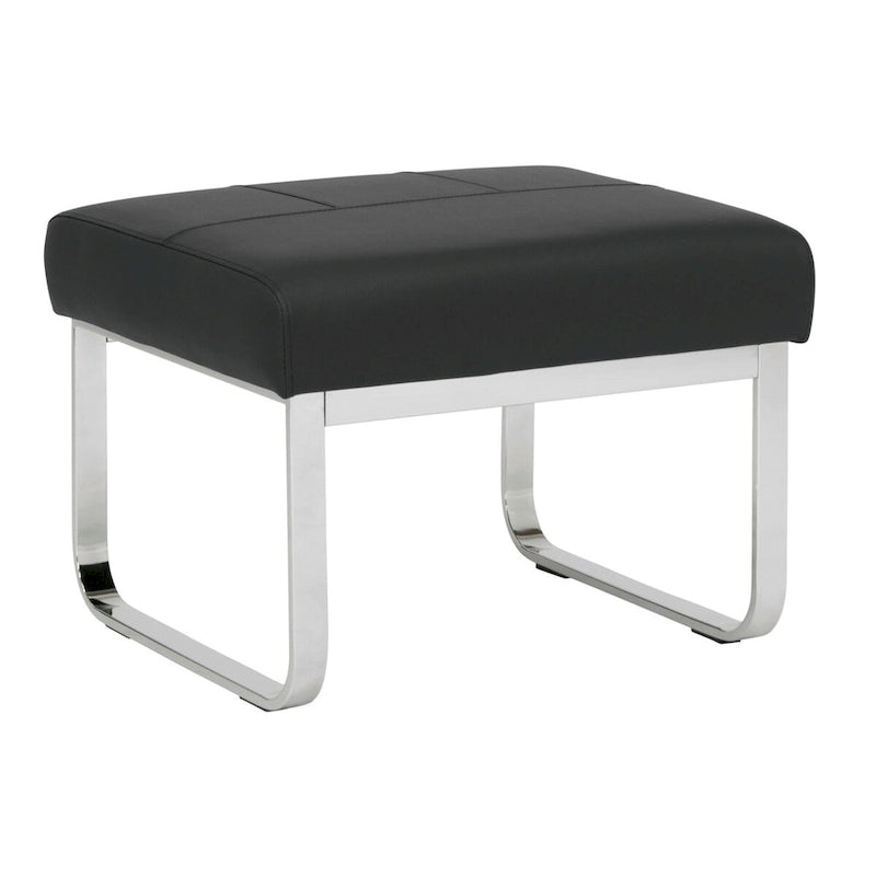 Pouf ottoman rectangulaire en cuir reconstitué marron/gris/noir avec pieds en acier chromé incurvés