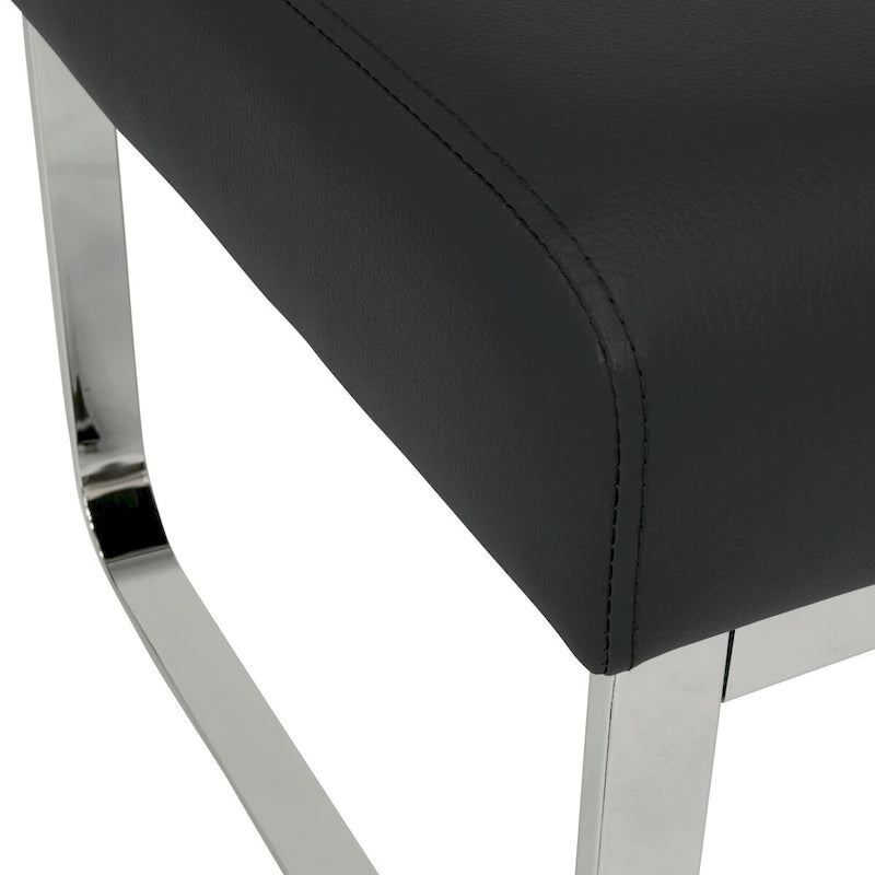 Pouf ottoman rectangulaire en cuir reconstitué marron/gris/noir avec pieds en acier chromé incurvés