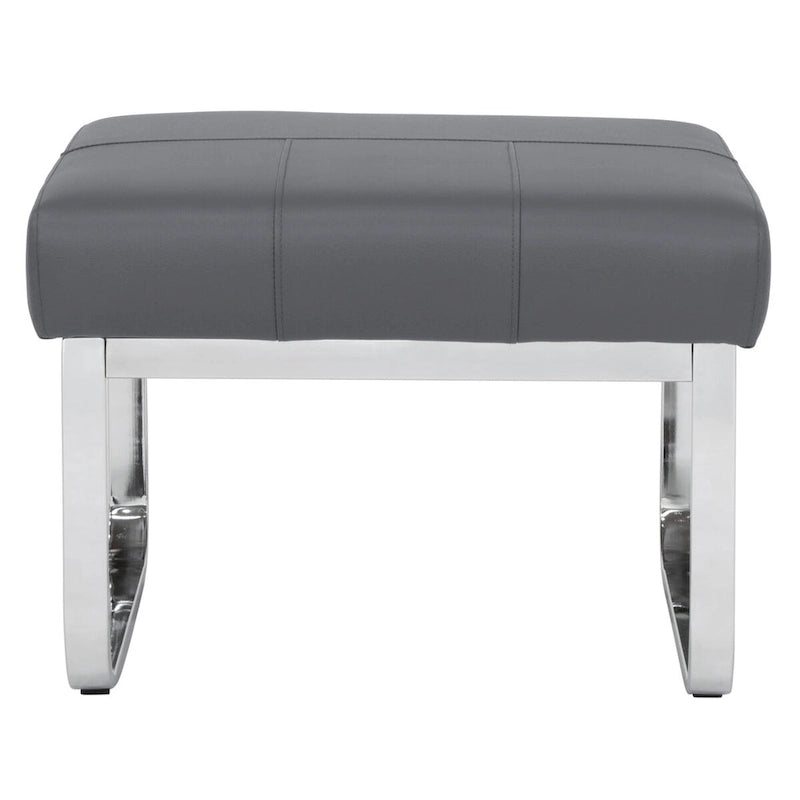 Pouf ottoman rectangulaire en cuir reconstitué marron/gris/noir avec pieds en acier chromé incurvés