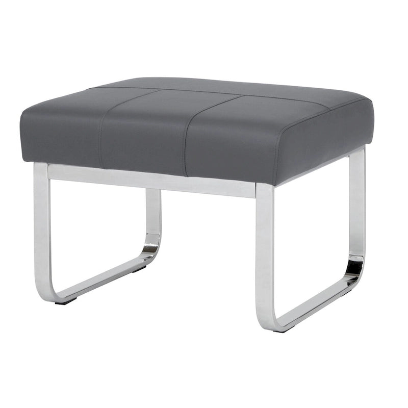 Pouf ottoman rectangulaire en cuir reconstitué marron/gris/noir avec pieds en acier chromé incurvés