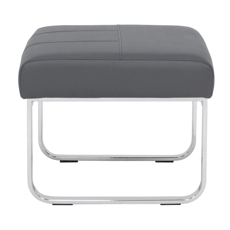 Pouf ottoman rectangulaire en cuir reconstitué marron/gris/noir avec pieds en acier chromé incurvés