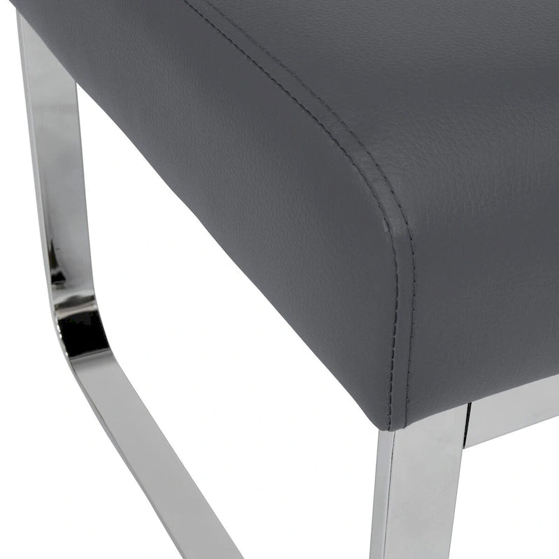Pouf ottoman rectangulaire en cuir reconstitué marron/gris/noir avec pieds en acier chromé incurvés