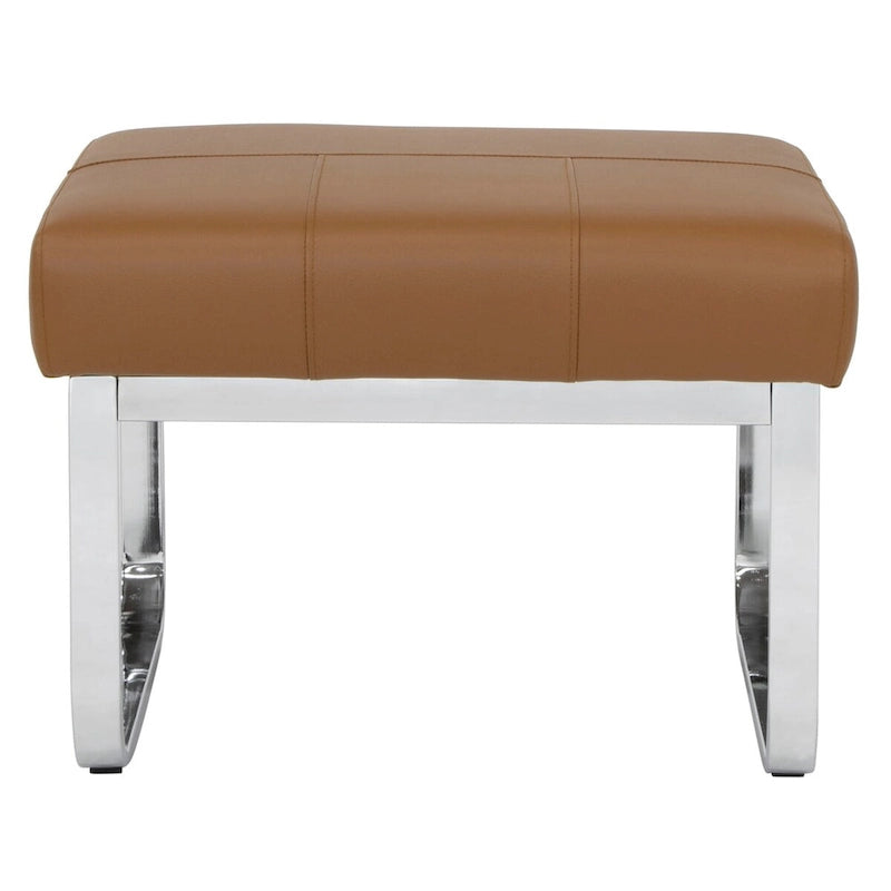 Pouf ottoman rectangulaire en cuir reconstitué marron/gris/noir avec pieds en acier chromé incurvés