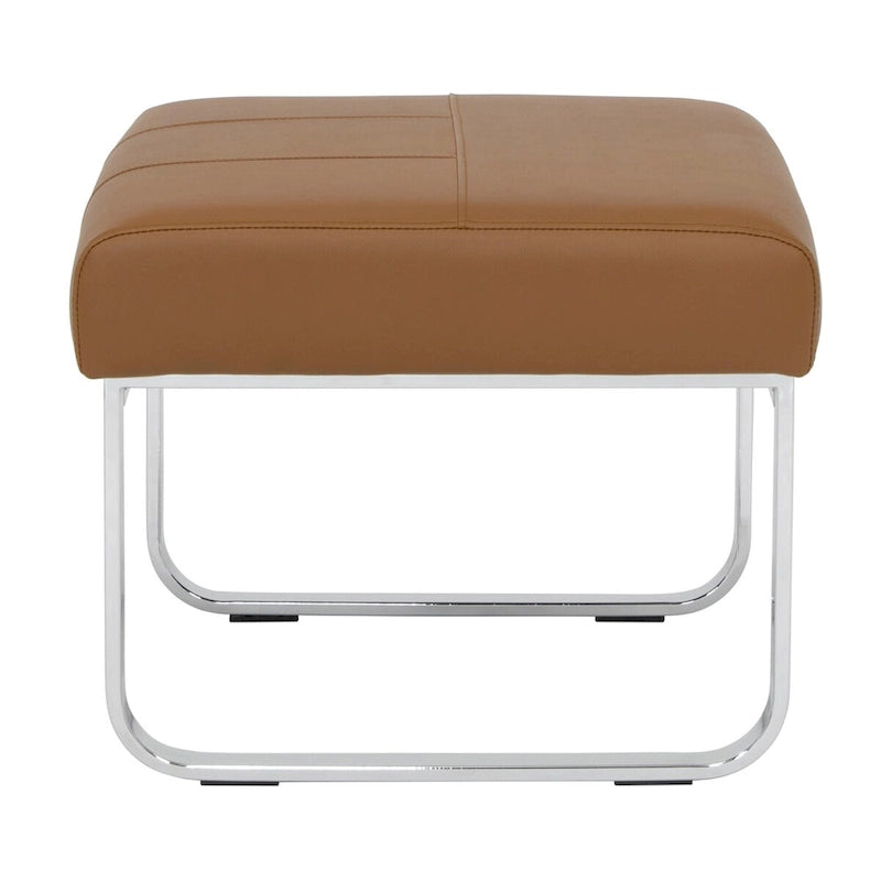 Pouf ottoman rectangulaire en cuir reconstitué marron/gris/noir avec pieds en acier chromé incurvés