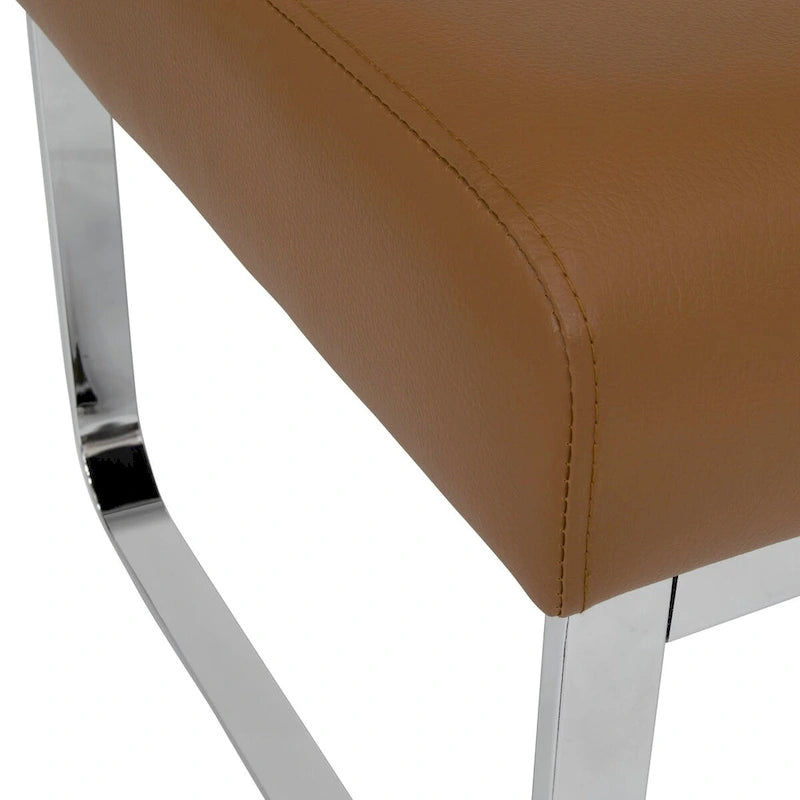 Pouf ottoman rectangulaire en cuir reconstitué marron/gris/noir avec pieds en acier chromé incurvés