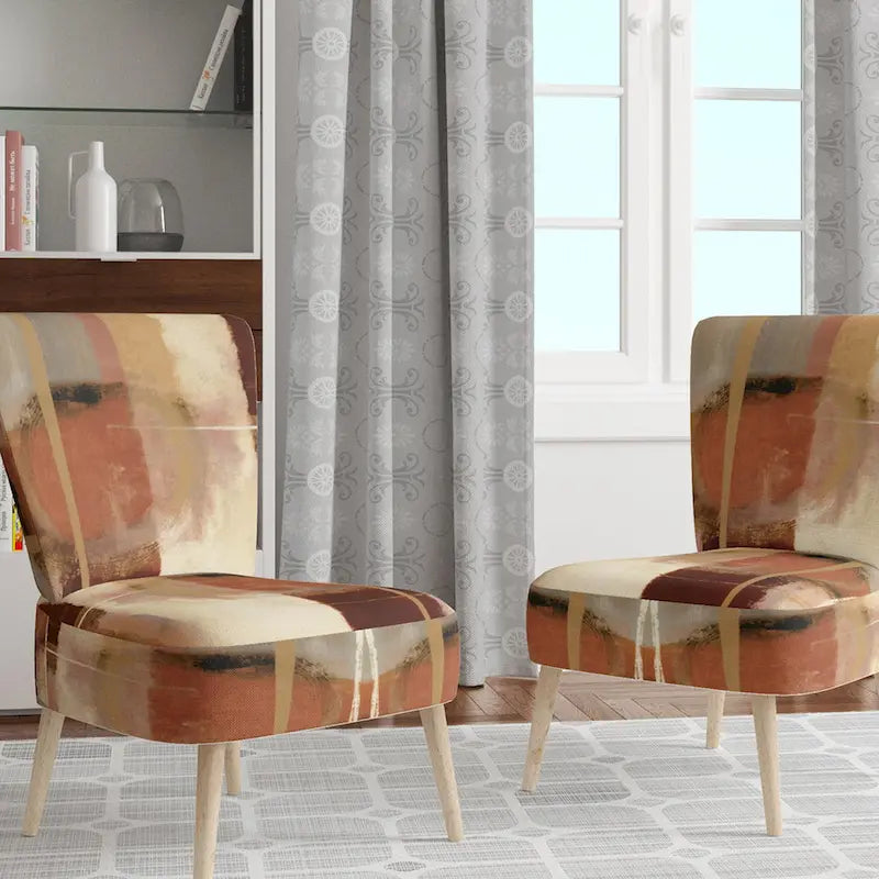 Fauteuil d'appoint en polyester à motif abstrait marron et beige — Fauteuil crapaud, à accoudoirs ou d'appoint, 1 place