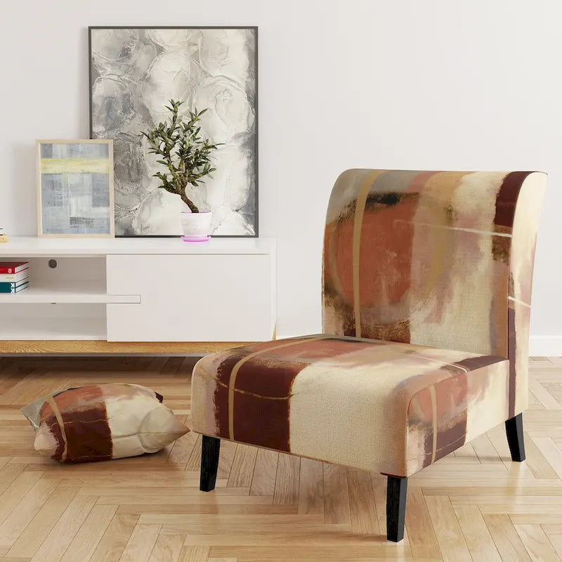 Fauteuil d'appoint en polyester à motif abstrait marron et beige — Fauteuil crapaud, à accoudoirs ou d'appoint, 1 place