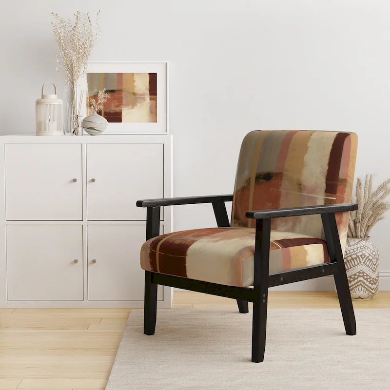 Fauteuil d'appoint en polyester à motif abstrait marron et beige — Fauteuil crapaud, à accoudoirs ou d'appoint, 1 place