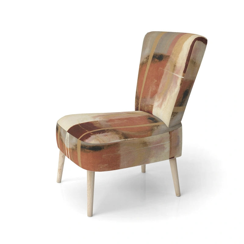 Fauteuil d'appoint en polyester à motif abstrait marron et beige — Fauteuil crapaud, à accoudoirs ou d'appoint, 1 place
