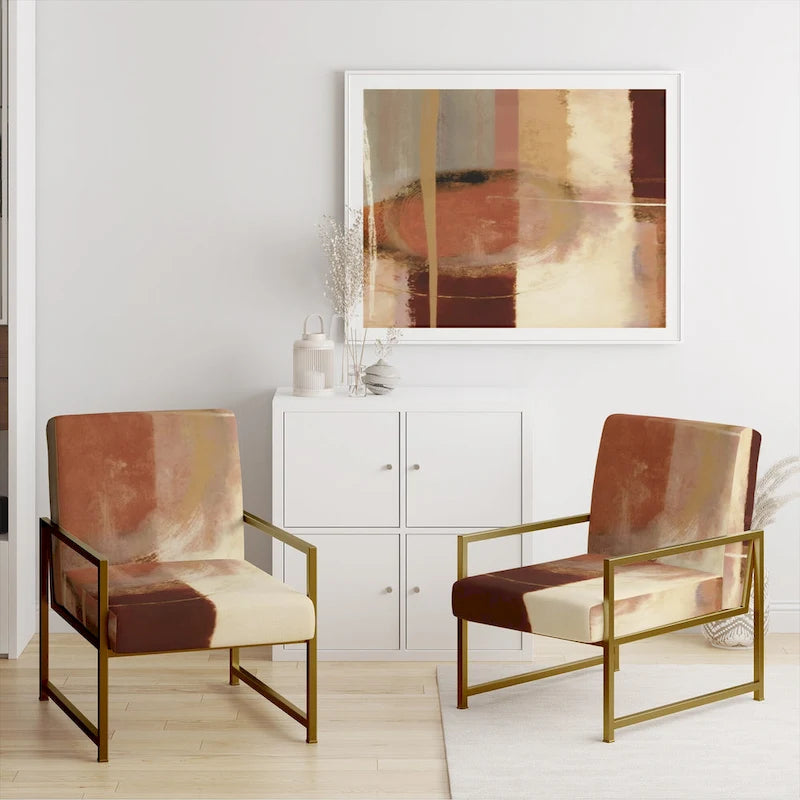 Fauteuil d'appoint en polyester à motif abstrait marron et beige — Fauteuil crapaud, à accoudoirs ou d'appoint, 1 place