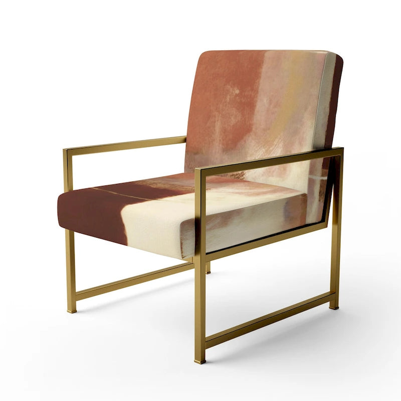 Fauteuil d'appoint en polyester à motif abstrait marron et beige — Fauteuil crapaud, à accoudoirs ou d'appoint, 1 place