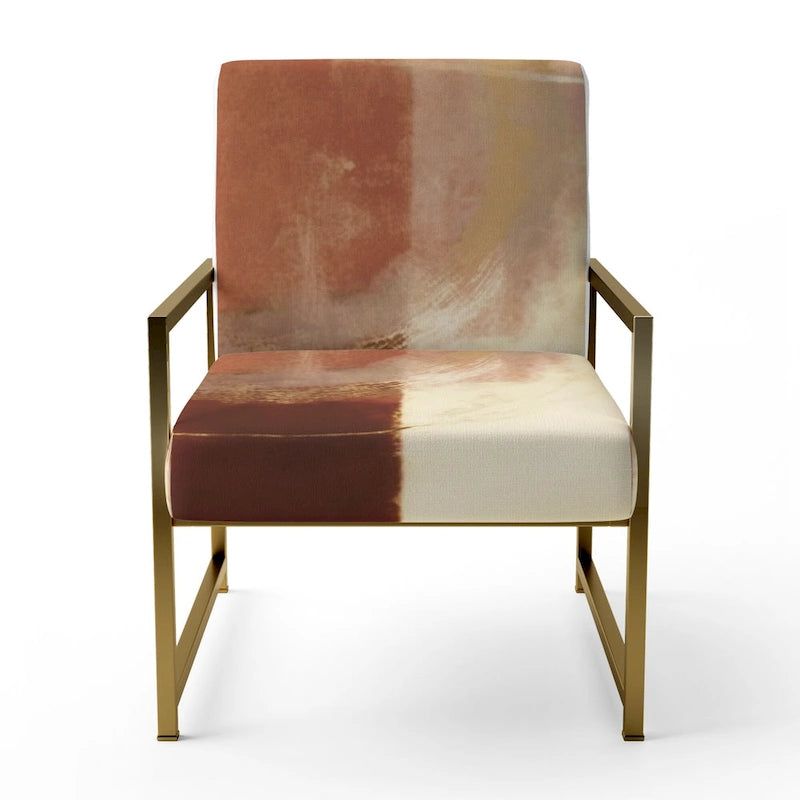 Fauteuil d'appoint en polyester à motif abstrait marron et beige — Fauteuil crapaud, à accoudoirs ou d'appoint, 1 place