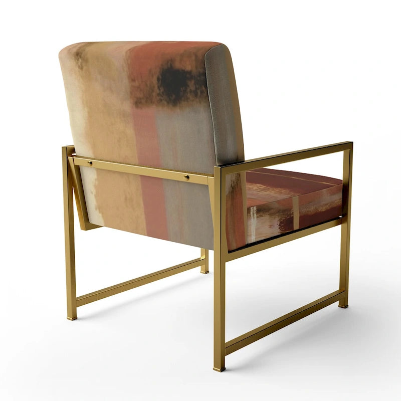 Fauteuil d'appoint en polyester à motif abstrait marron et beige — Fauteuil crapaud, à accoudoirs ou d'appoint, 1 place