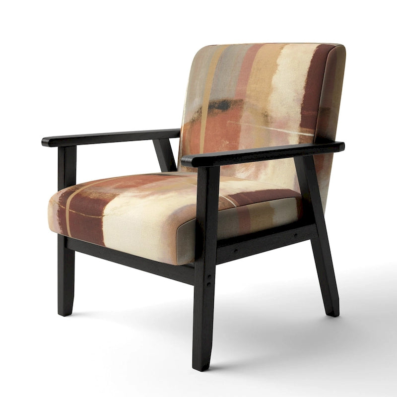 Fauteuil d'appoint en polyester à motif abstrait marron et beige — Fauteuil crapaud, à accoudoirs ou d'appoint, 1 place
