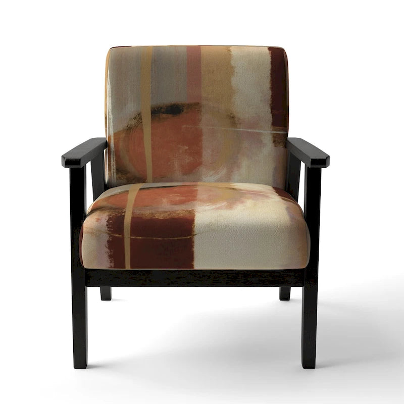 Fauteuil d'appoint en polyester à motif abstrait marron et beige — Fauteuil crapaud, à accoudoirs ou d'appoint, 1 place