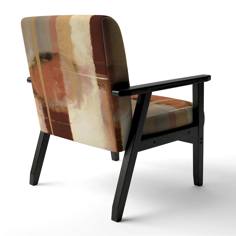 Fauteuil d'appoint en polyester à motif abstrait marron et beige — Fauteuil crapaud, à accoudoirs ou d'appoint, 1 place