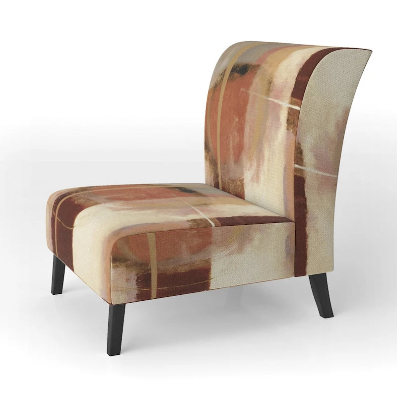 Fauteuil d'appoint en polyester à motif abstrait marron et beige — Fauteuil crapaud, à accoudoirs ou d'appoint, 1 place