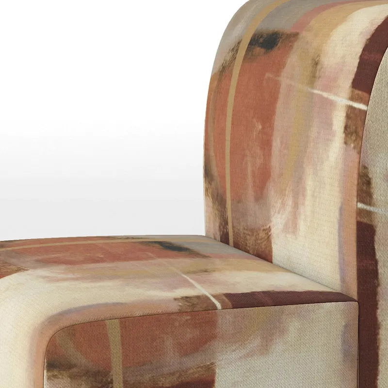 Fauteuil d'appoint en polyester à motif abstrait marron et beige — Fauteuil crapaud, à accoudoirs ou d'appoint, 1 place