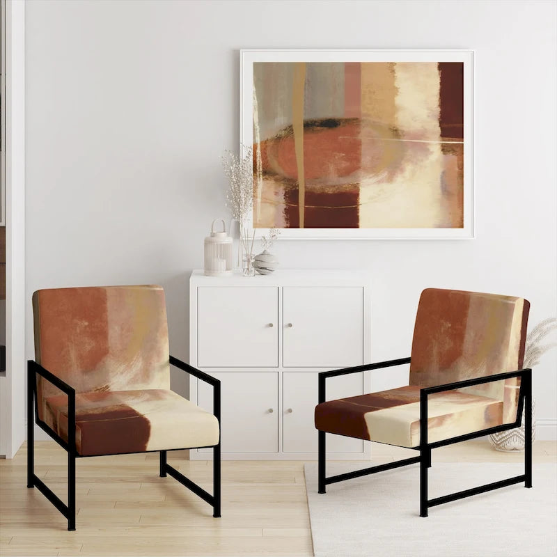 Fauteuil d'appoint en polyester à motif abstrait marron et beige — Fauteuil crapaud, à accoudoirs ou d'appoint, 1 place