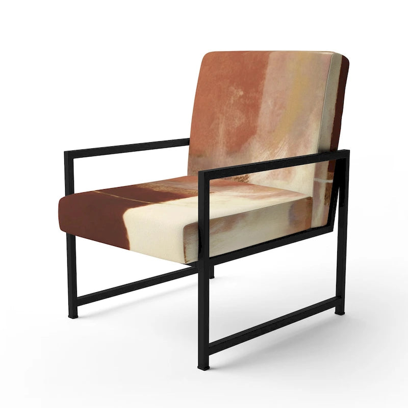 Fauteuil d'appoint en polyester à motif abstrait marron et beige — Fauteuil crapaud, à accoudoirs ou d'appoint, 1 place