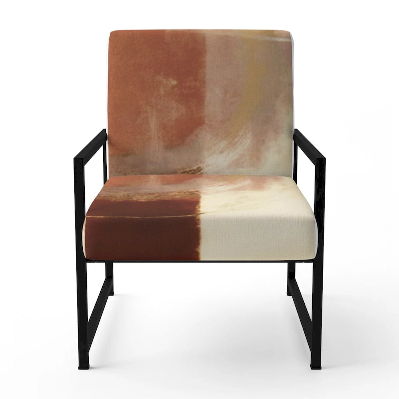 Fauteuil d'appoint en polyester à motif abstrait marron et beige — Fauteuil crapaud, à accoudoirs ou d'appoint, 1 place