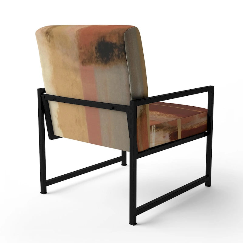 Fauteuil d'appoint en polyester à motif abstrait marron et beige — Fauteuil crapaud, à accoudoirs ou d'appoint, 1 place