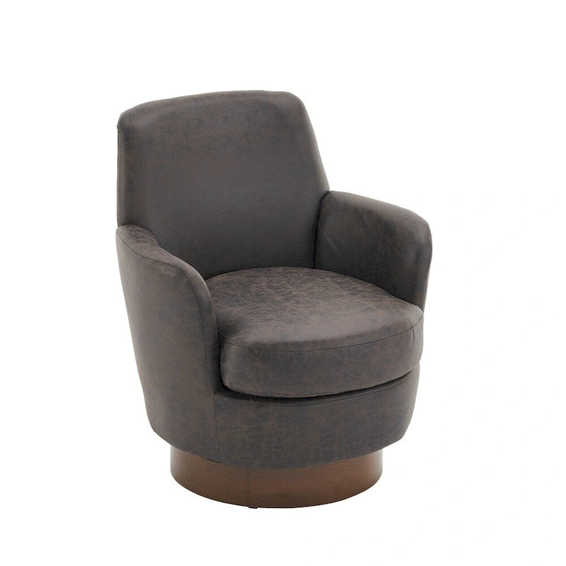Fauteuil pivotant rond en tissu marron/gris avec base pivotante en fer à 360° et mousse haute densité, 1 place