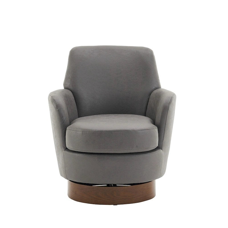 Fauteuil pivotant rond en tissu marron/gris avec base pivotante en fer à 360° et mousse haute densité, 1 place