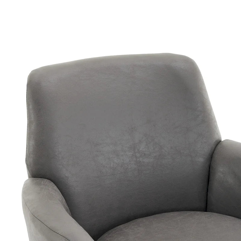 Fauteuil pivotant rond en tissu marron/gris avec base pivotante en fer à 360° et mousse haute densité, 1 place