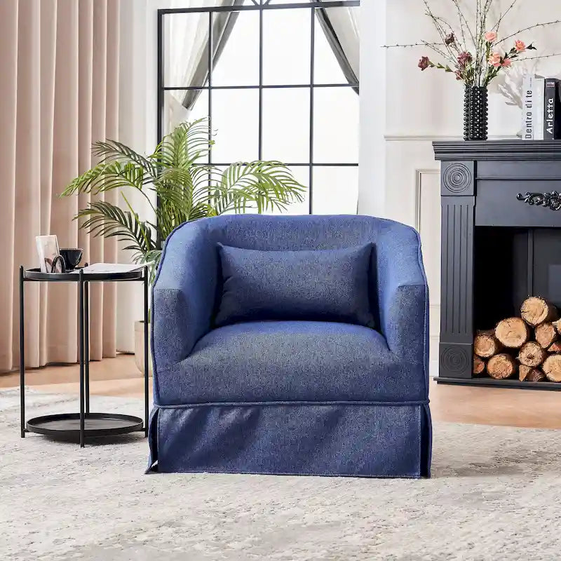 Fauteuil club pivotant en lin (bleu / beige / noir / gris foncé / orange) avec pouf, 1 place