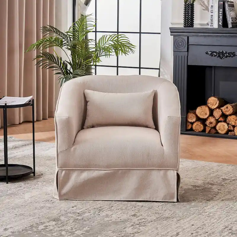 Fauteuil club pivotant en lin (bleu / beige / noir / gris foncé / orange) avec pouf, 1 place