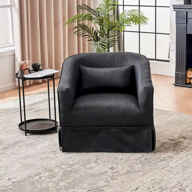 Fauteuil club pivotant en lin (bleu / beige / noir / gris foncé / orange) avec pouf, 1 place
