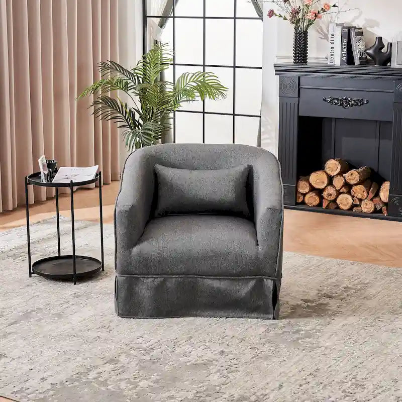 Fauteuil club pivotant en lin (bleu / beige / noir / gris foncé / orange) avec pouf, 1 place