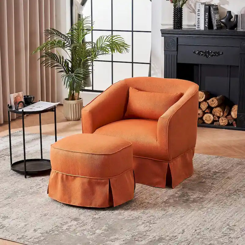 Fauteuil club pivotant en lin (bleu / beige / noir / gris foncé / orange) avec pouf, 1 place