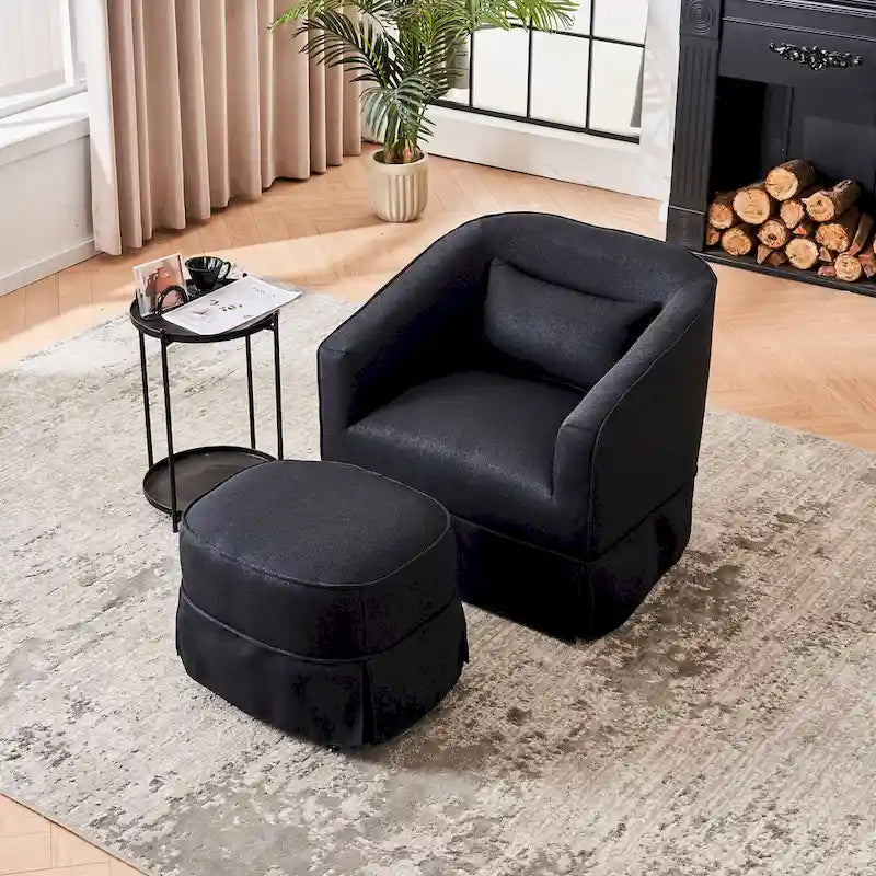 Fauteuil club pivotant en lin (bleu / beige / noir / gris foncé / orange) avec pouf, 1 place