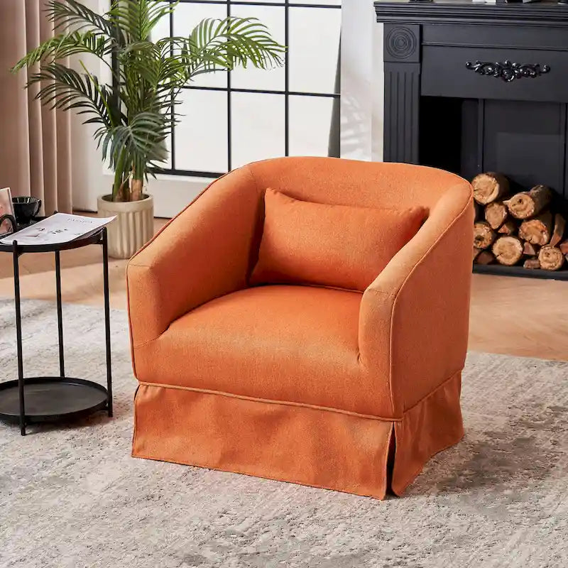 Fauteuil club pivotant en lin (bleu / beige / noir / gris foncé / orange) avec pouf, 1 place
