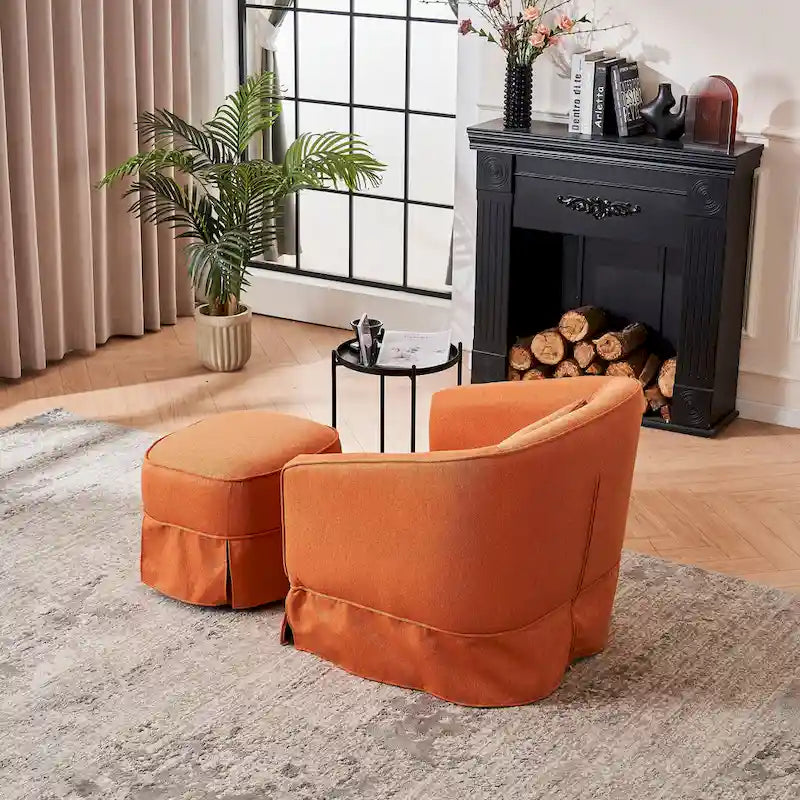Fauteuil club pivotant en lin (bleu / beige / noir / gris foncé / orange) avec pouf, 1 place