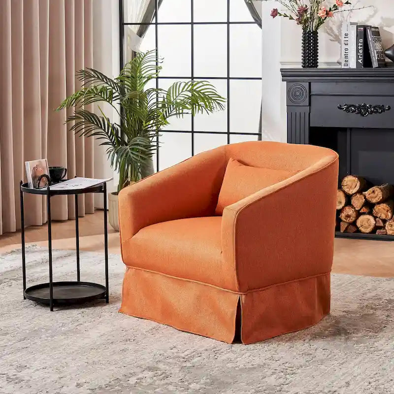 Fauteuil club pivotant en lin (bleu / beige / noir / gris foncé / orange) avec pouf, 1 place