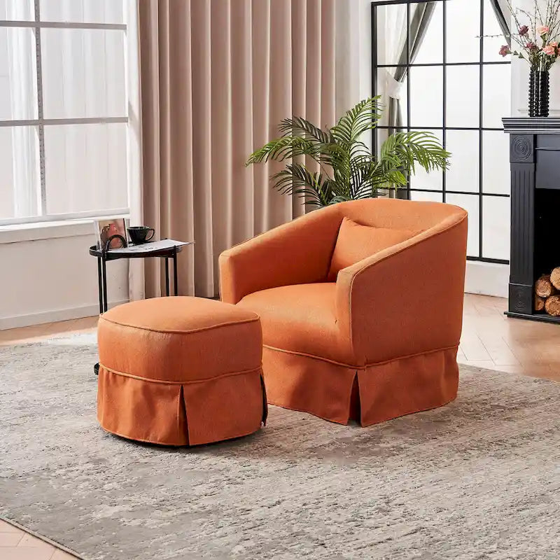Fauteuil club pivotant en lin (bleu / beige / noir / gris foncé / orange) avec pouf, 1 place