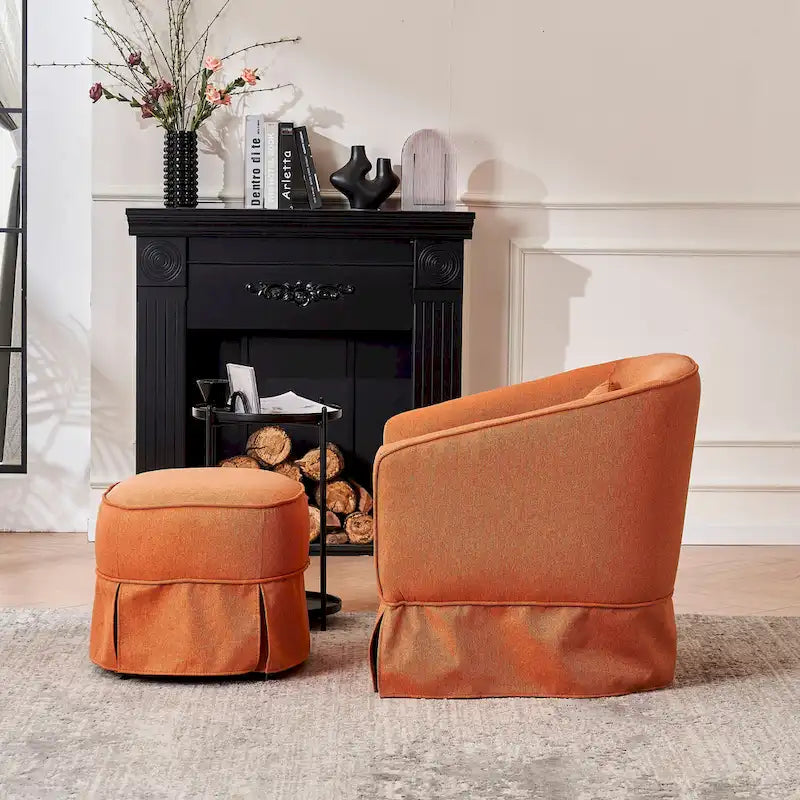Fauteuil club pivotant en lin (bleu / beige / noir / gris foncé / orange) avec pouf, 1 place
