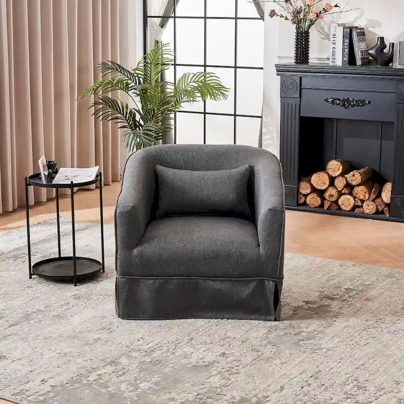 Fauteuil club pivotant en lin (bleu / beige / noir / gris foncé / orange) avec pouf, 1 place