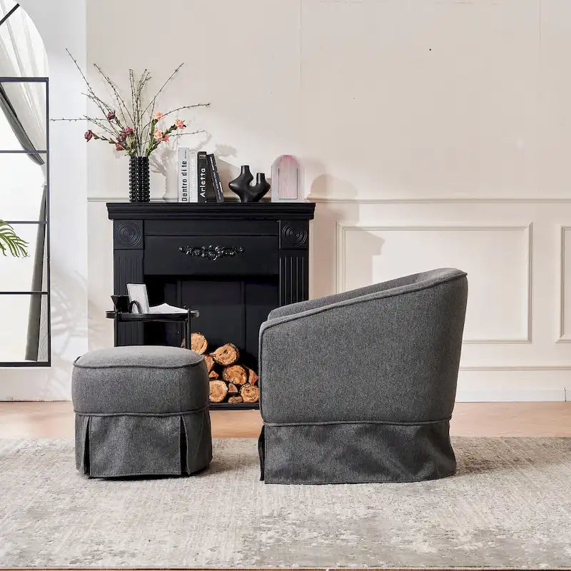 Fauteuil club pivotant en lin (bleu / beige / noir / gris foncé / orange) avec pouf, 1 place