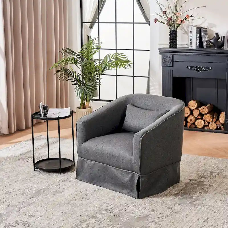 Fauteuil club pivotant en lin (bleu / beige / noir / gris foncé / orange) avec pouf, 1 place