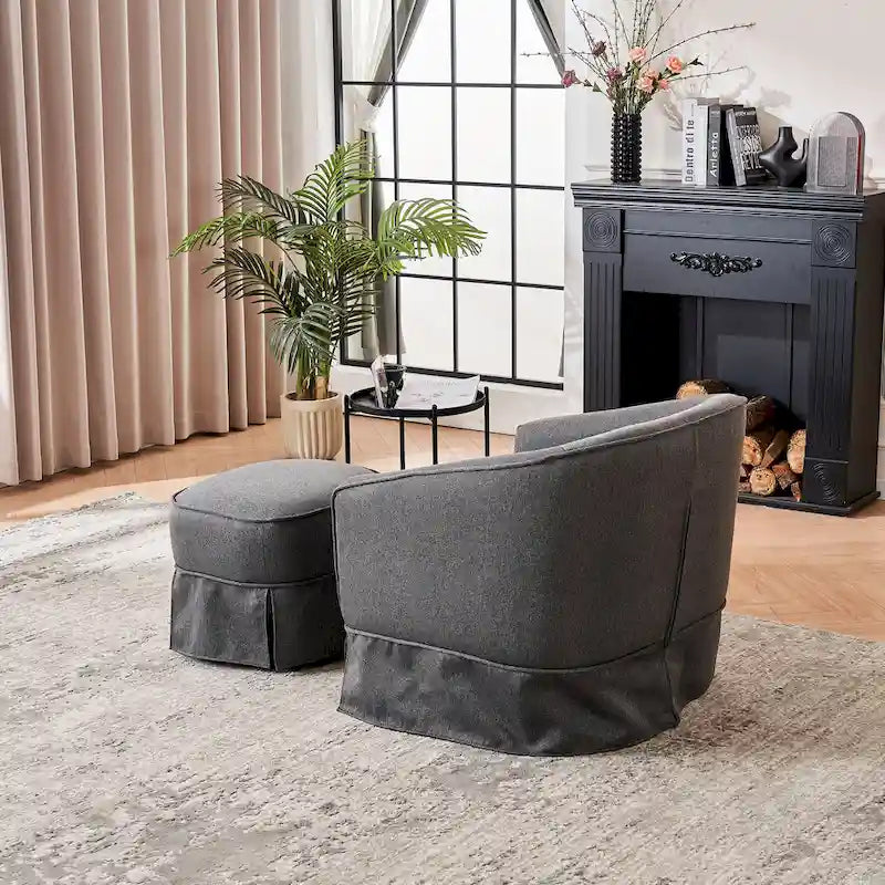 Fauteuil club pivotant en lin (bleu / beige / noir / gris foncé / orange) avec pouf, 1 place