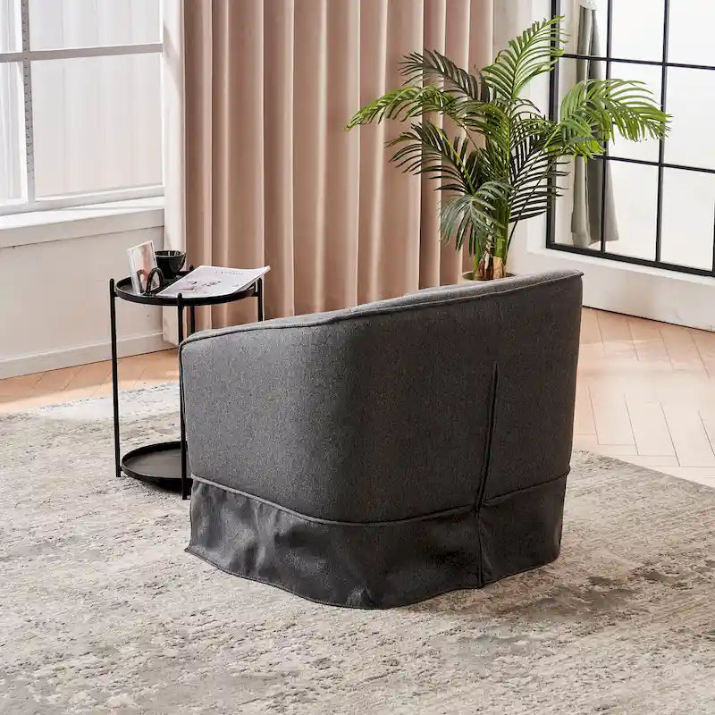 Fauteuil club pivotant en lin (bleu / beige / noir / gris foncé / orange) avec pouf, 1 place